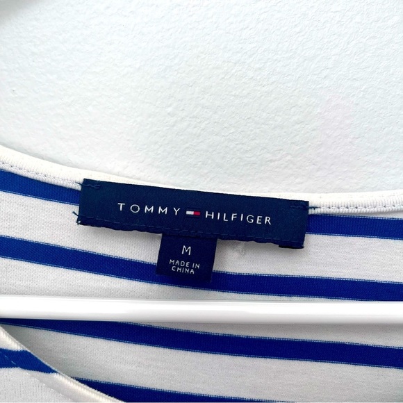 Tommy Hilfiger Blue and White Striped Dress with Lace Design Size Medium - Picture 3 of 7